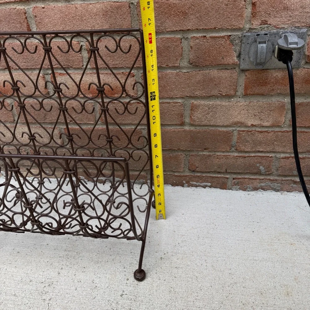 Magazine Rack Bronzed Wire Wrought Iron Heart Scroll Vintage Log Rack Cottage